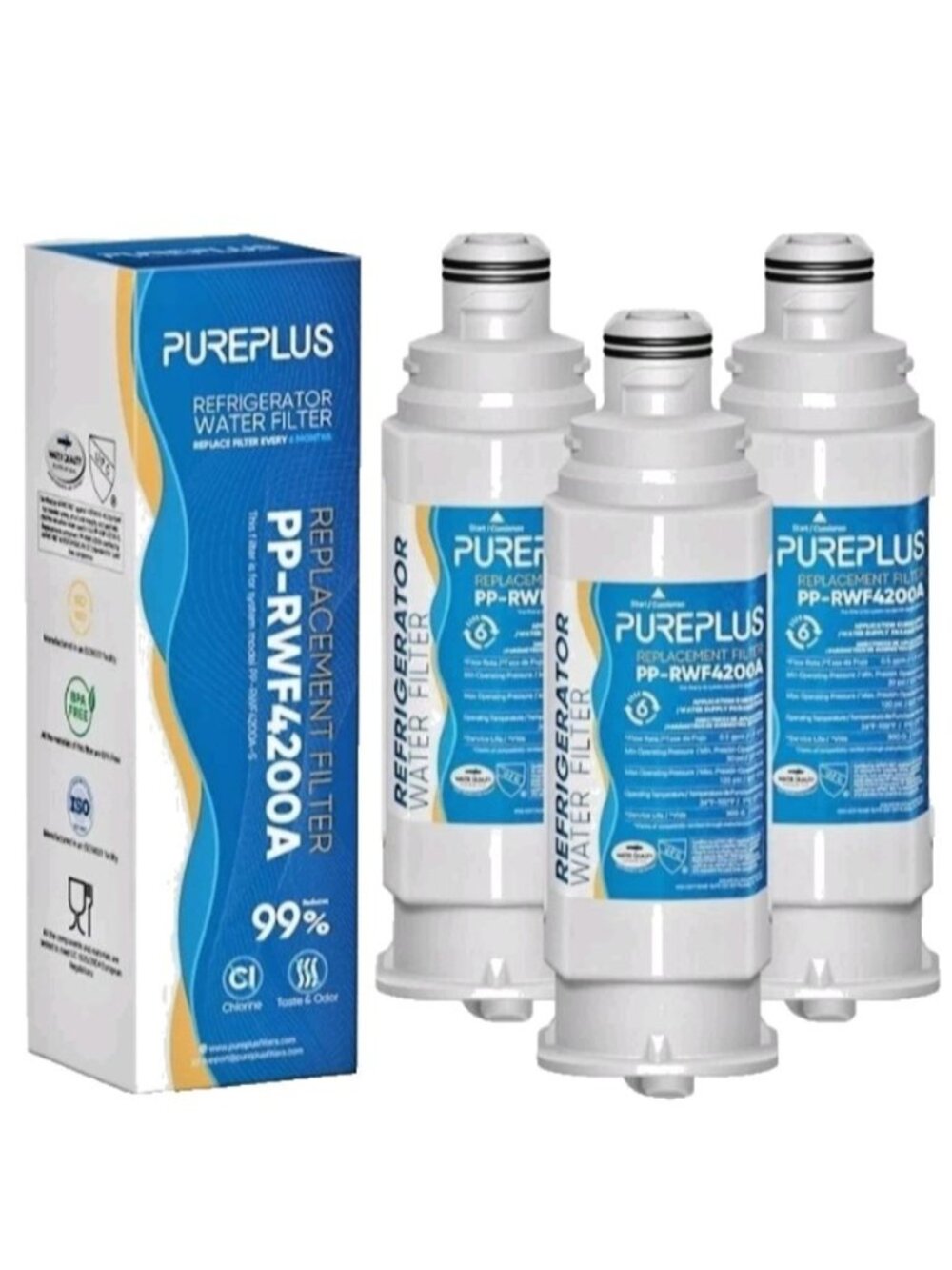 PurePlus 3 Pack Replacement Refrigerator Water Filter PP-RWF4200A Clean Water